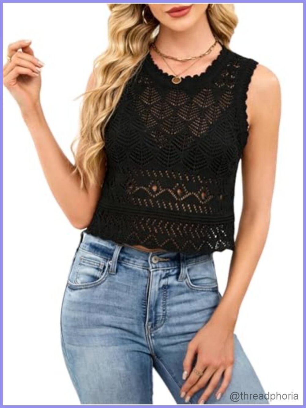 Women's Sleeveless Knit Crop Tank Top - Crochet Openwork Summer Sweater Vest
